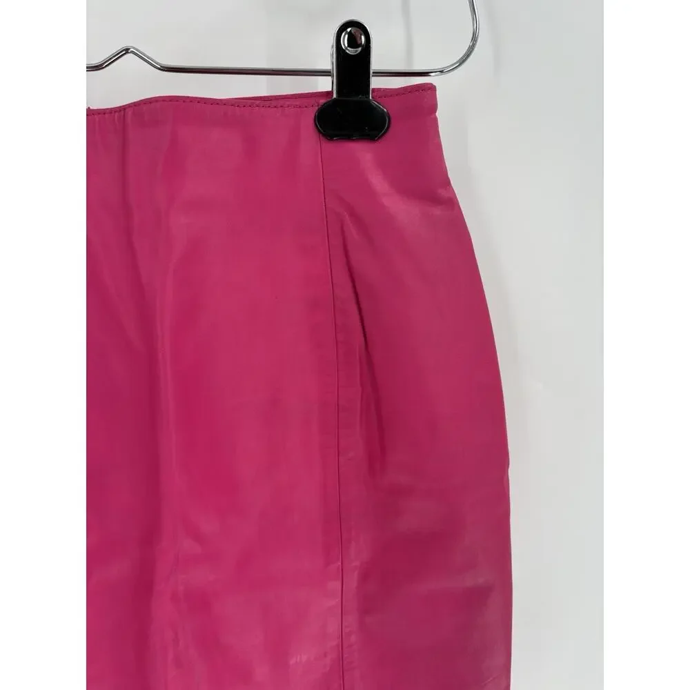 Chia Vintage Hot Pink Leather Skirt Womens 4 Short Zip Up Lined 80s 90s Retro